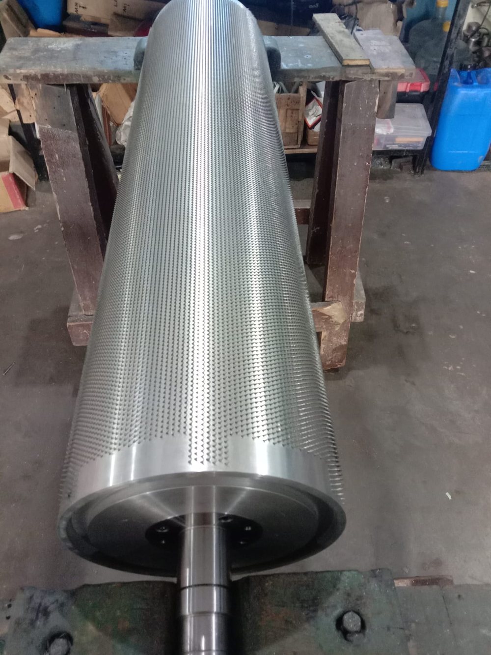 Completed licker-in roller re-pinning job with uniform new pinning across the working width